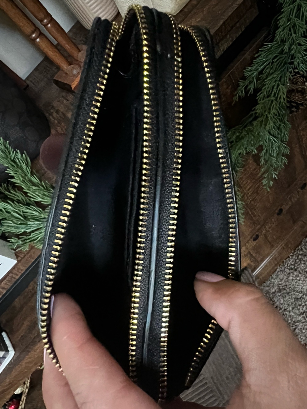 COACH Signature Brown Black Wristlet Wallet - Picture 2 of 3